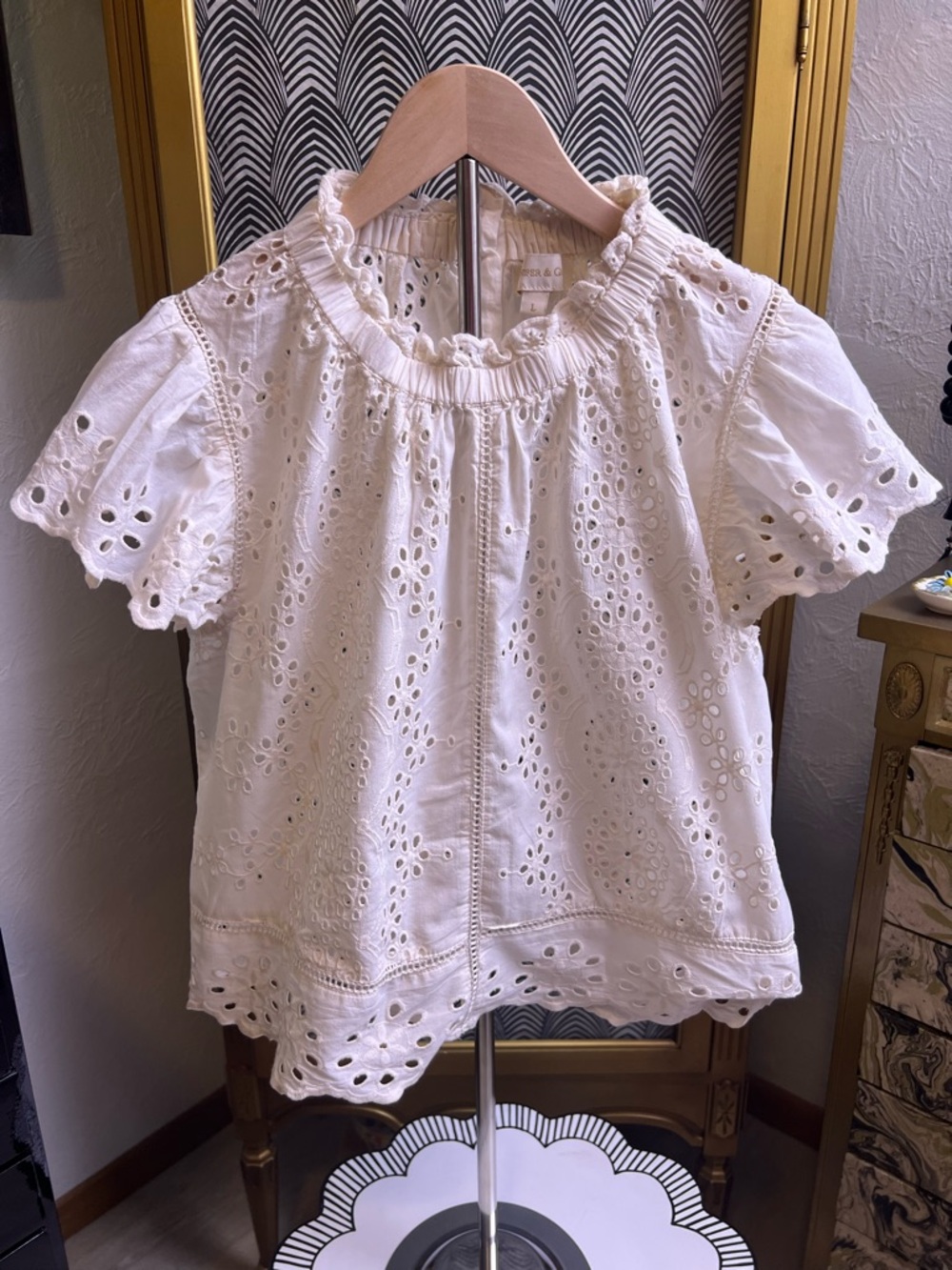 Eyelet Lace Short Sleeve Blouse - White